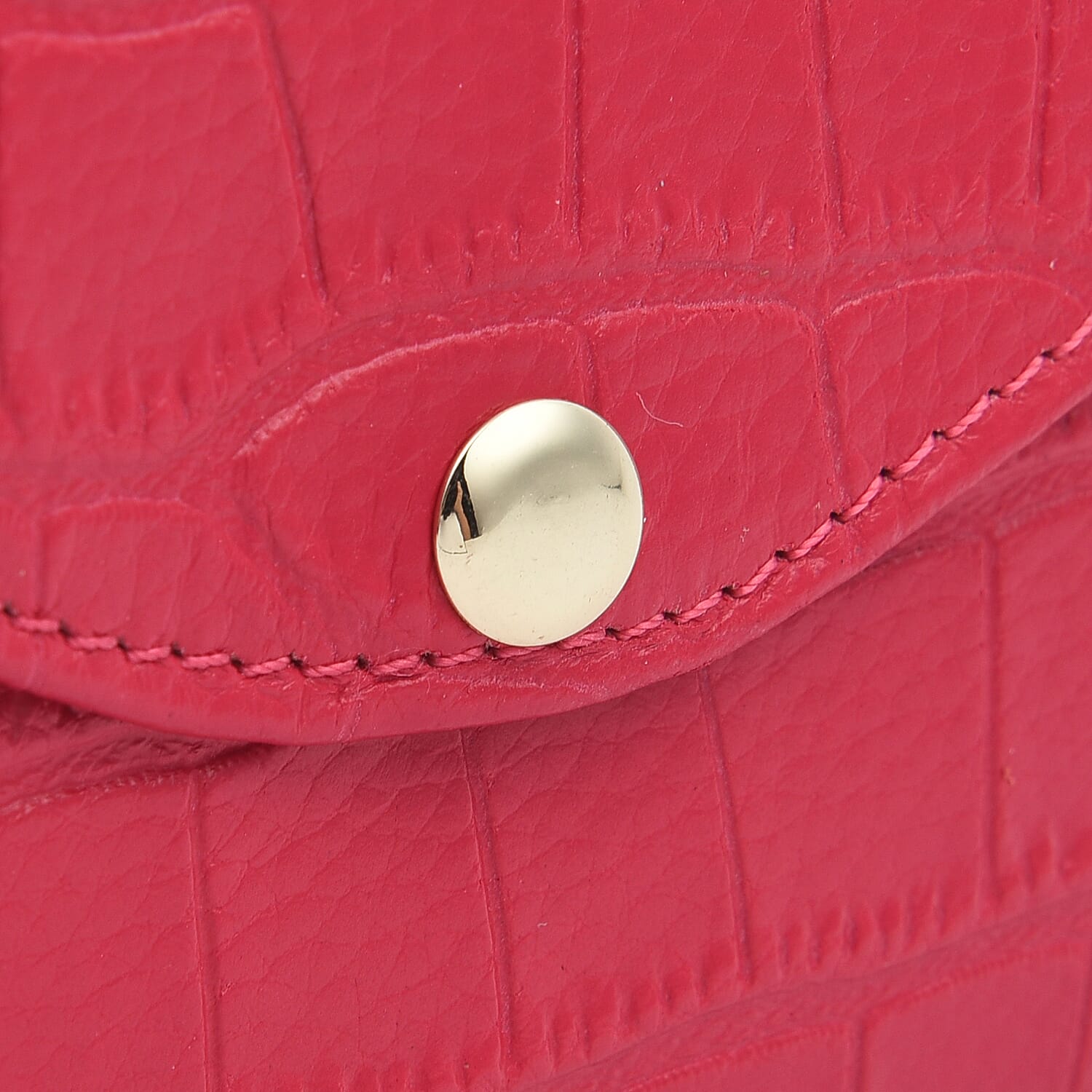100% Genuine Leather Croc Embossed Pattern Long Size Wallet with Magnetic Closure (Size 20x10Cm) - Fuchsia