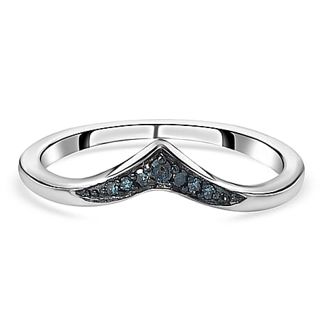 Blue Diamond Wishbone Ring in Platinum Overlay Sterling Silver 0.051 Ct.