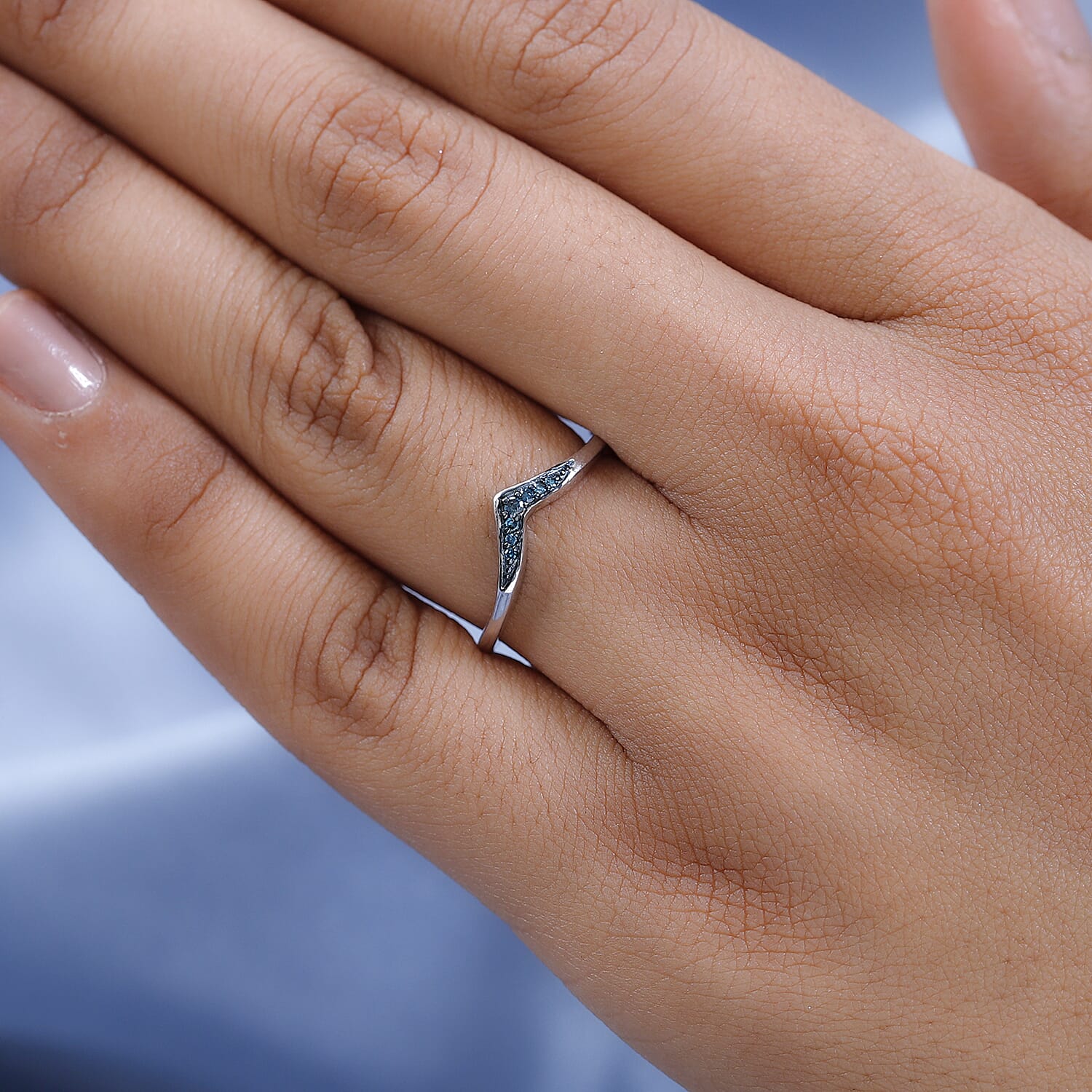Green Diamond Wishbone Ring in Sterling Silver