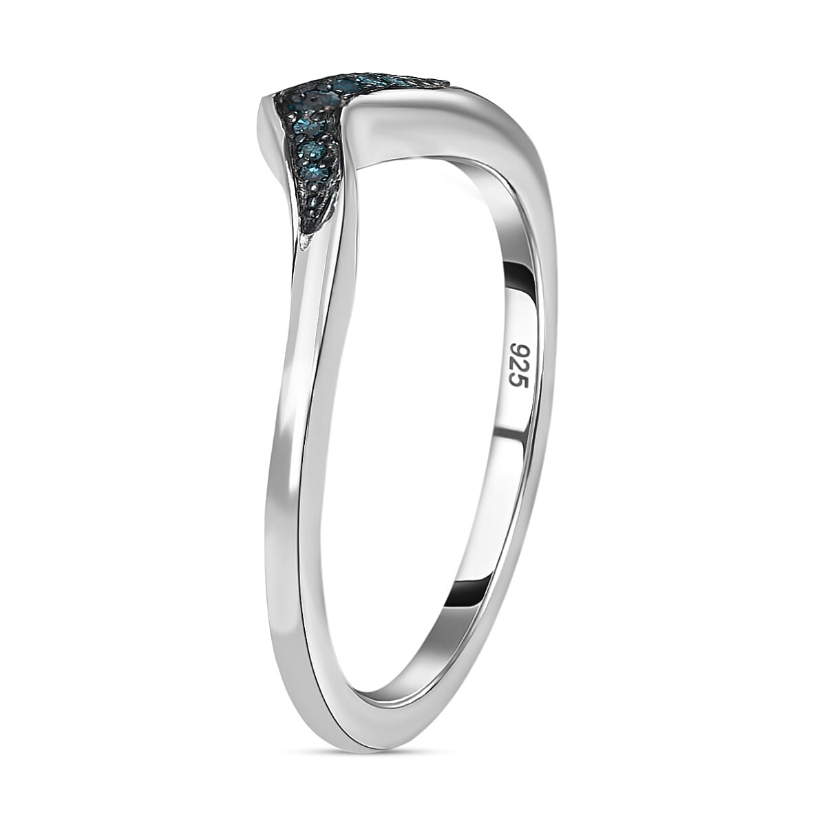 Green Diamond Wishbone Ring in Sterling Silver