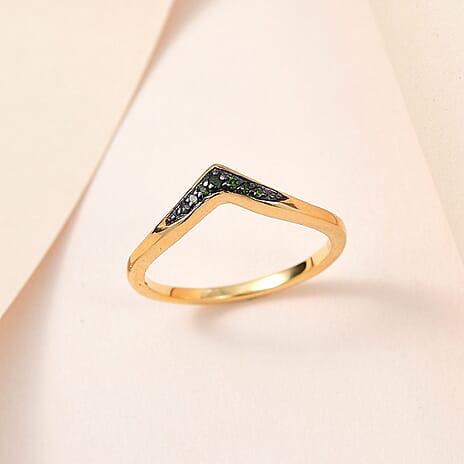 Green Diamond Wishbone Ring in 18K Vermeil Yellow Gold Plated Sterling Silver 0.051 Ct.
