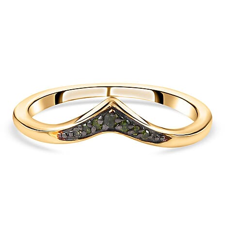 Green Diamond Wishbone Ring in 18K Vermeil Yellow Gold Plated Sterling Silver 0.051 Ct.