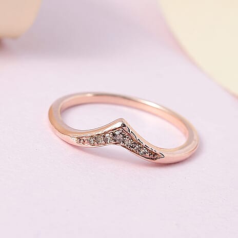 Champagne Diamond Wishbone Ring in 18K Vermeil Rose Gold Plated Sterling Silver 0.055 Ct.