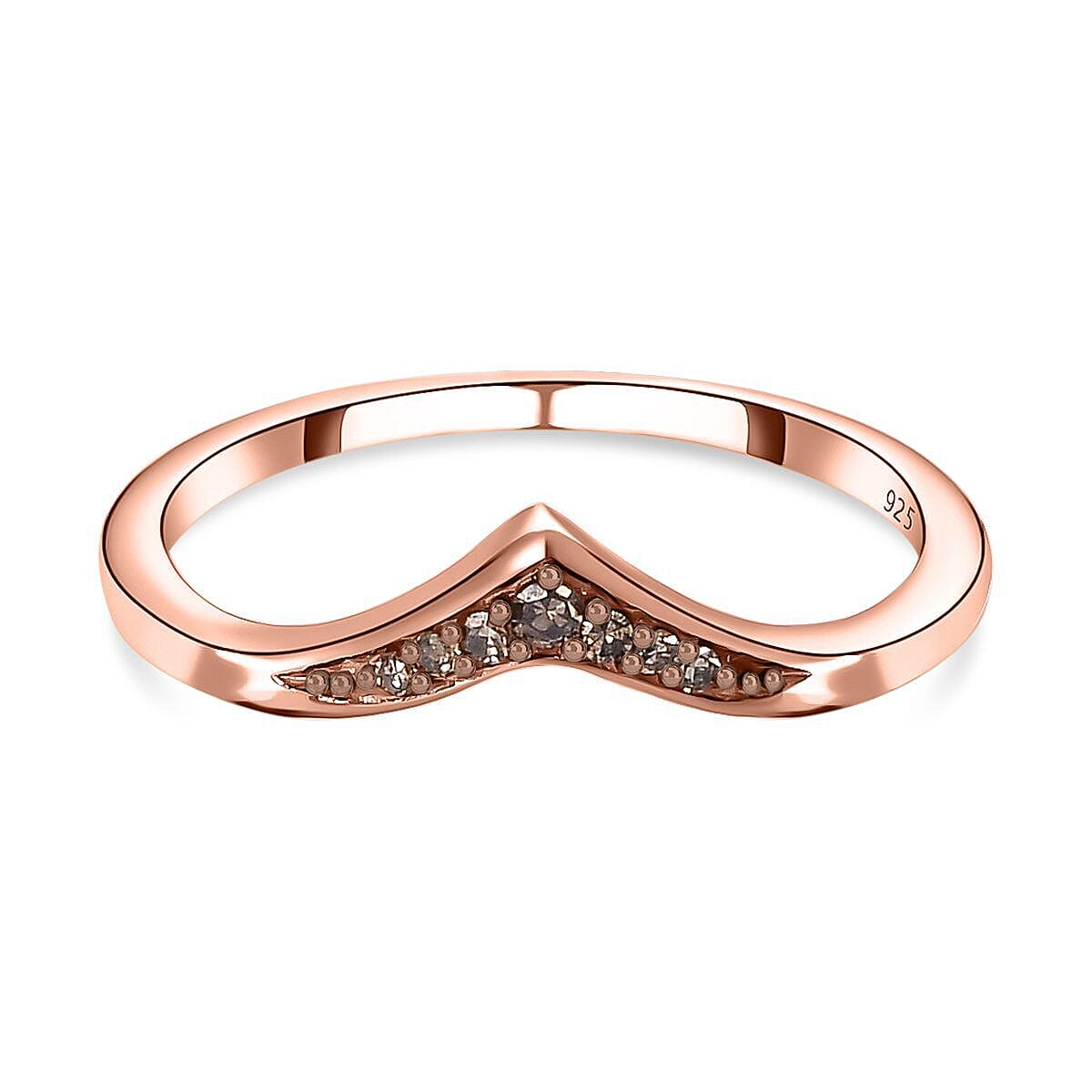 D'Joy - Champagne Diamond Wishbone Ring in 18K Vermeil Rose Gold Plated Sterling Silver