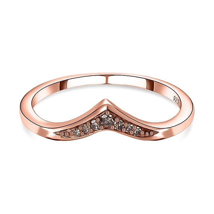 D'Joy - Champagne Diamond Wishbone Ring in 18K Vermeil Rose Gold Plated Sterling Silver