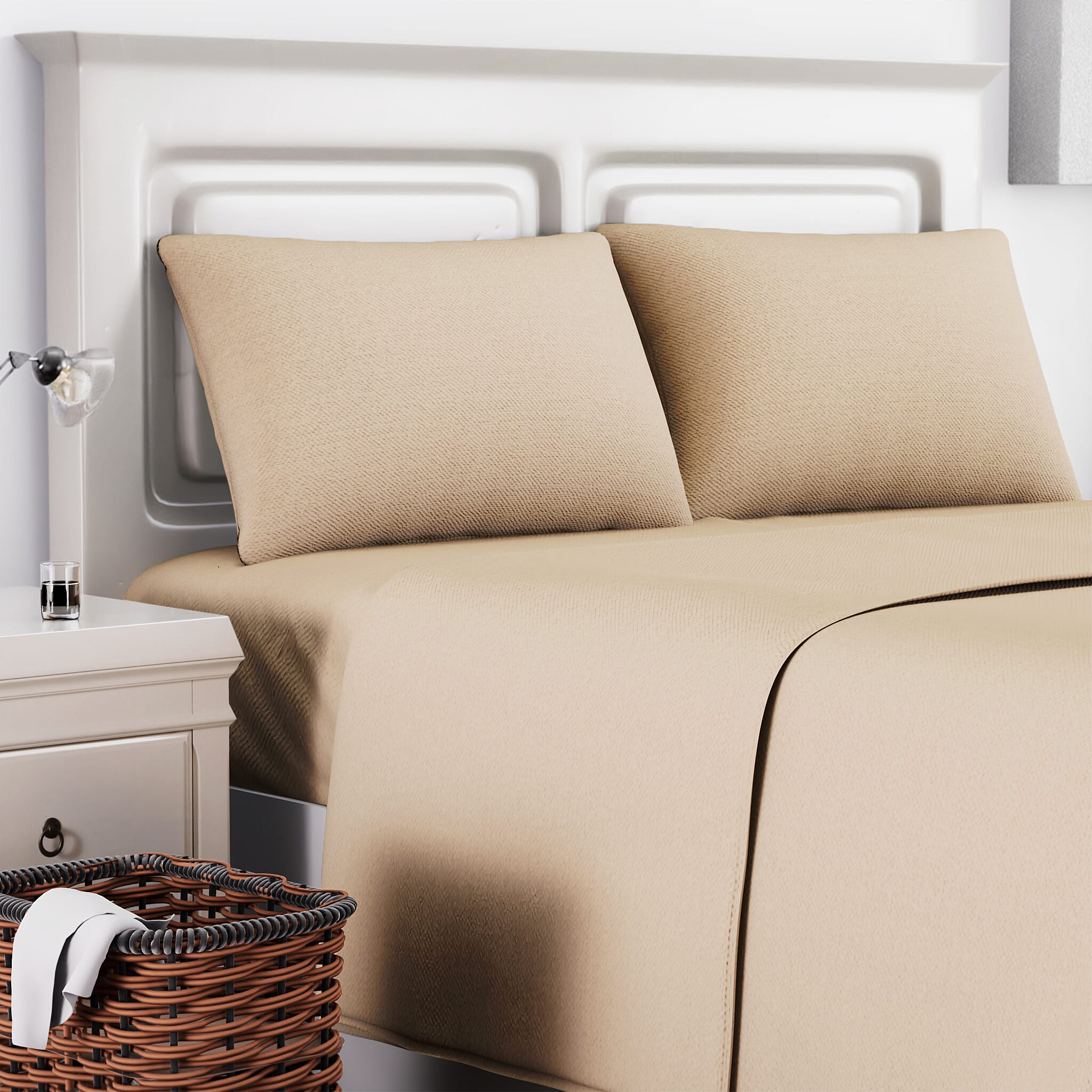 4 Piece Set - Copper Infused Solid Sheets with 2 Pillow Cases (Double Size) - Ivory