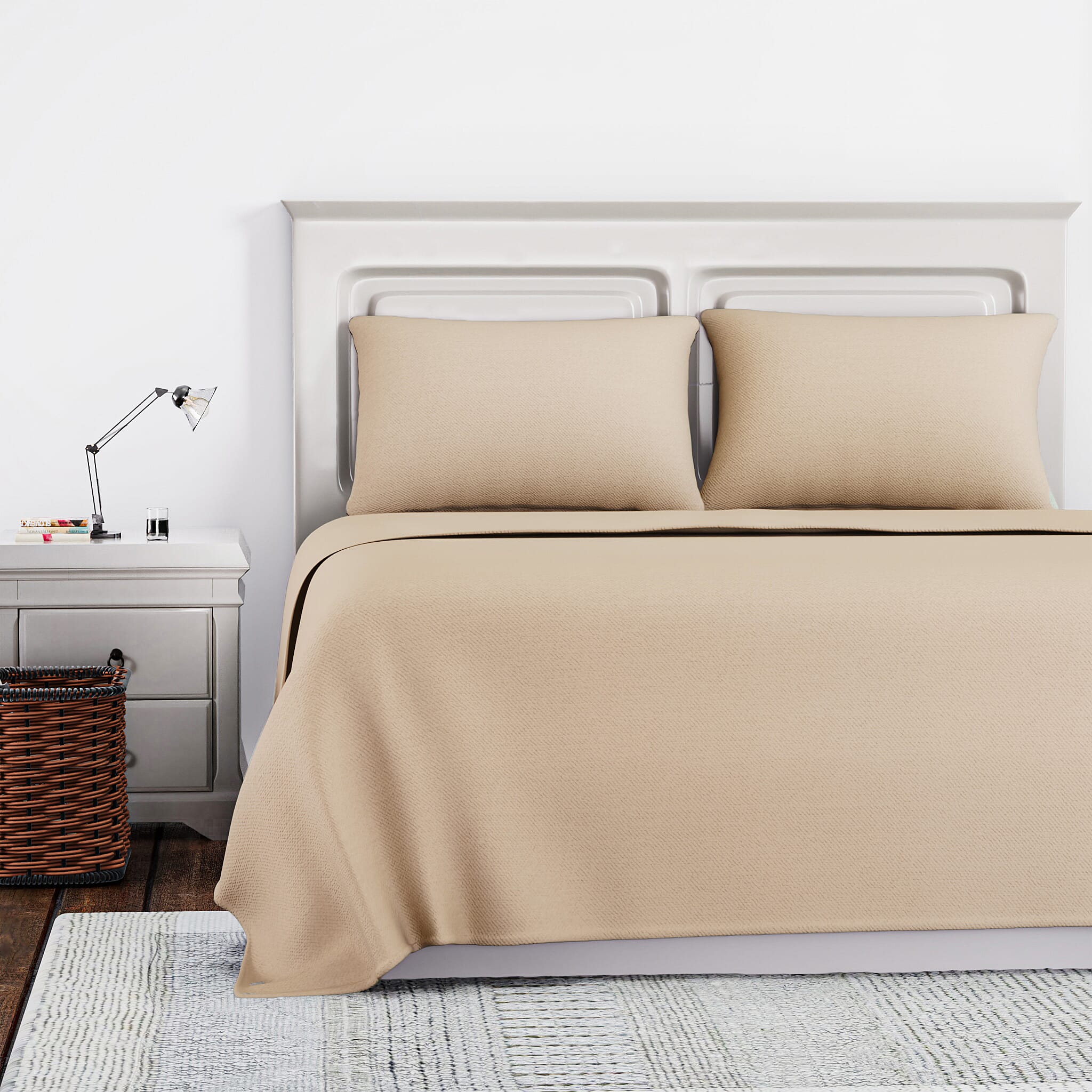 4 Piece Set - Copper Infused Solid Sheets with 2 Pillow Cases (Double Size) - Ivory
