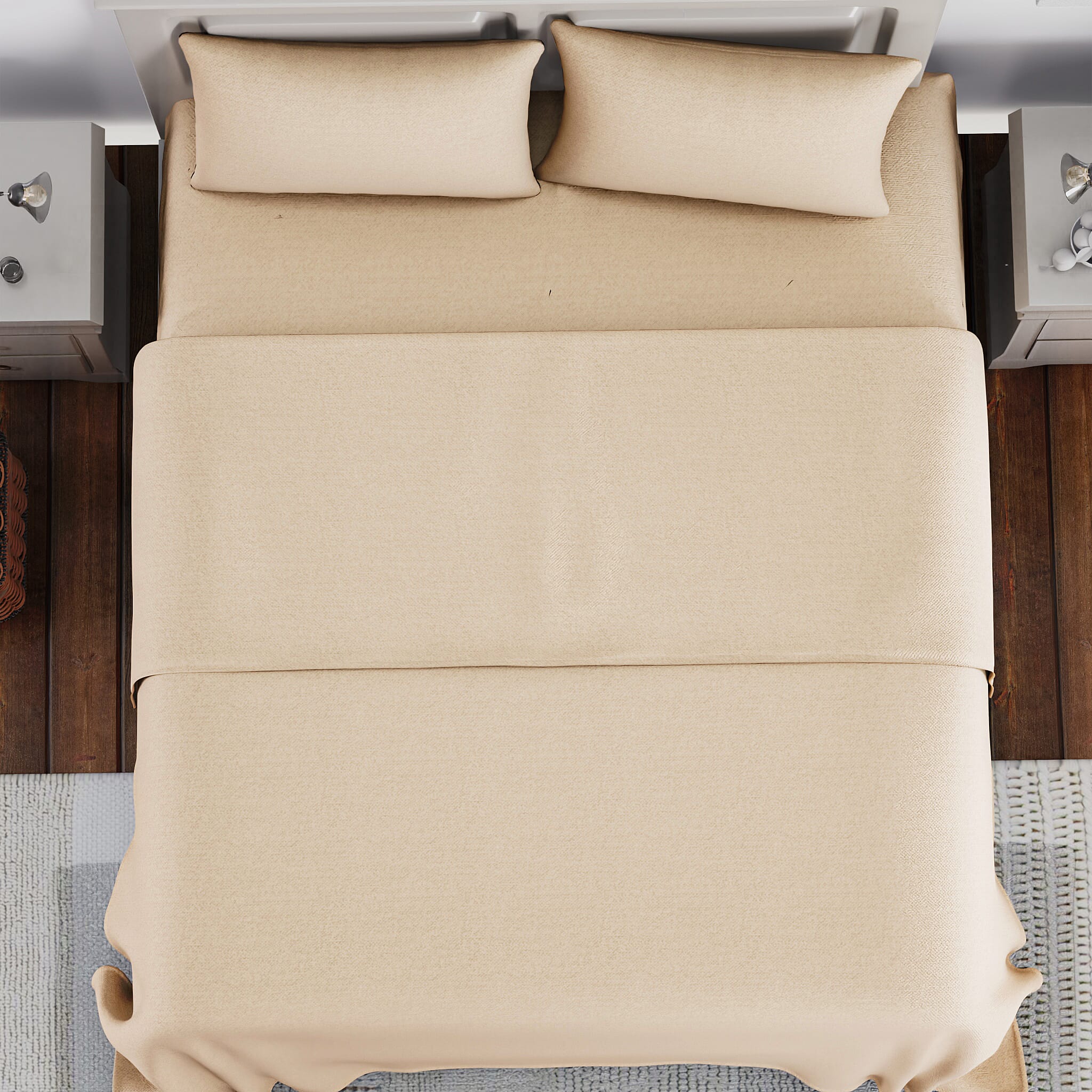 4 Piece Set - Copper Infused Solid Sheets with 2 Pillow Cases (Double Size) - Ivory