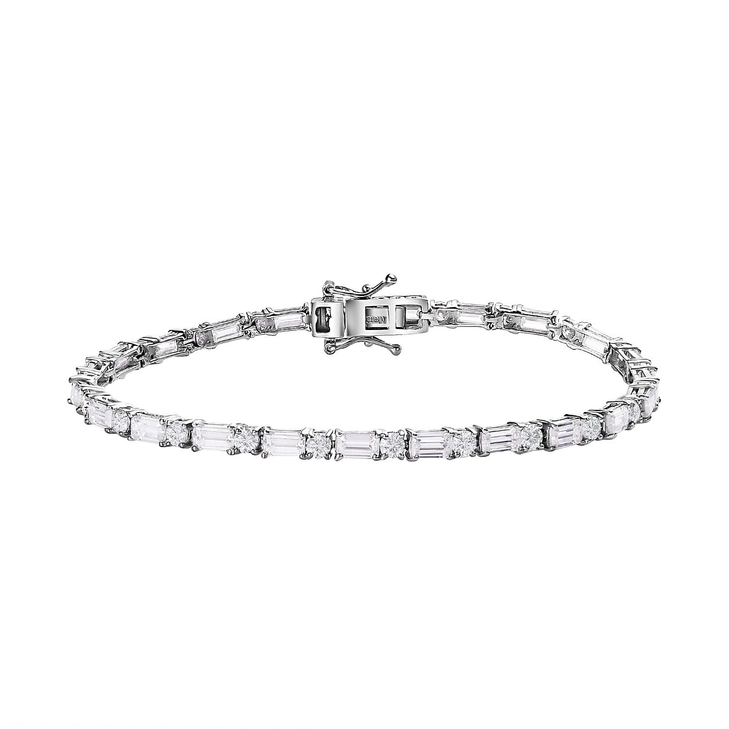 Moissanite Tennis Bracelet (Size - 7.5) in Platinum Overlay Sterling Silver 8.62 Ct, Silver Wt. 7.80 Gms