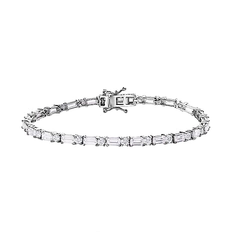Moissanite Tennis Bracelet (Size - 7.5) with GB Lock Box in Platinum Overlay Sterling Silver 8.62 Ct, Silver Wt. 7.80 Gms