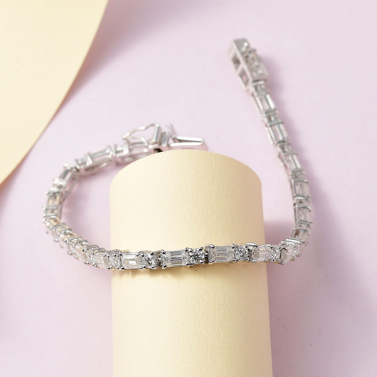 Moissanite Tennis Bracelet (Size - 7.5) in Platinum Overlay Sterling Silver 8.62 Ct, Silver Wt. 7.80 Gms