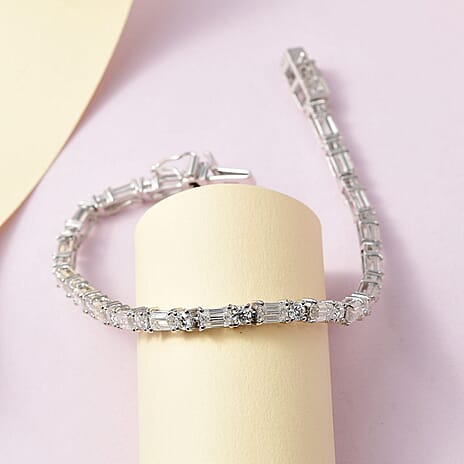 Moissanite Tennis Bracelet (Size - 7.5) with GB Lock Box in Platinum Overlay Sterling Silver 8.62 Ct, Silver Wt. 7.80 Gms