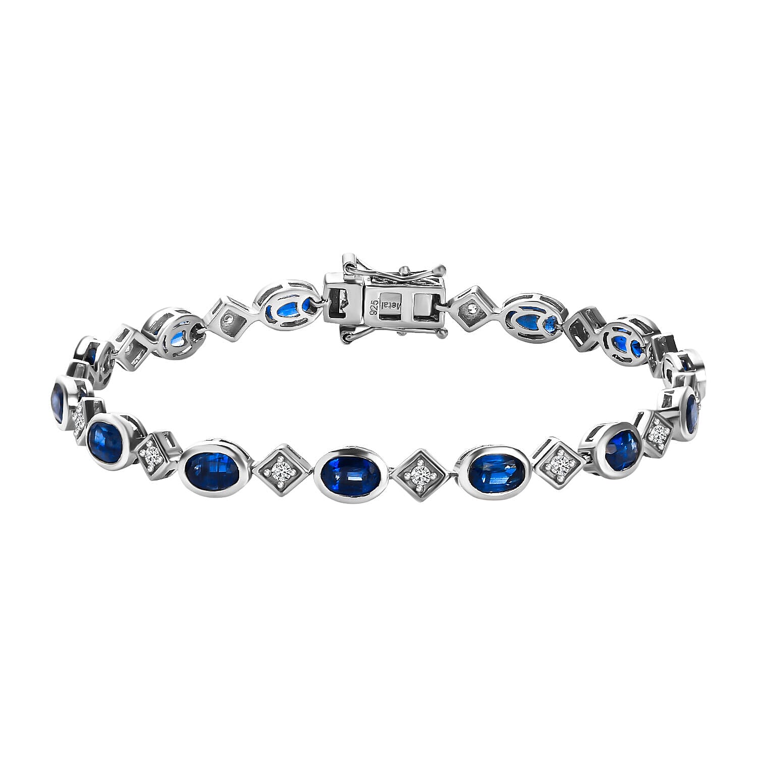 Kashmir Blue Kyanite and Natural Cambodian Zircon Cluster Bracelet (Size - 7.5) in Platinum Overlay Sterling Silver 10.18 Ct, Silver Wt. 10.07 Gms