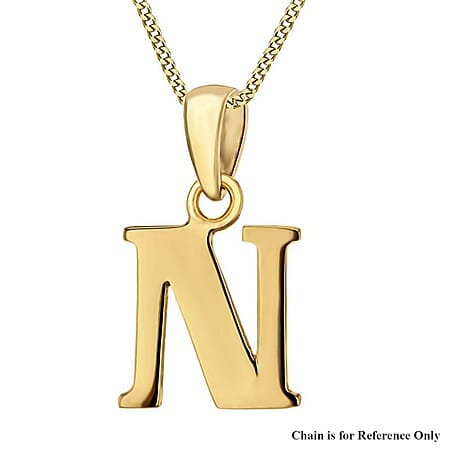 9K Yellow Gold 9mm x 16mm Plain N Initial Pendant