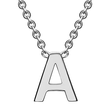 Sterling Silver Rhodium Plated 4mm x 4.5mm A Initial Adjustable Necklace 15 Inch to 17 Inch