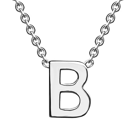 Sterling Silver Rhodium Plated 3.5mm x 5mm B Initial Adjustable Necklace 15 Inch to 17 Inch