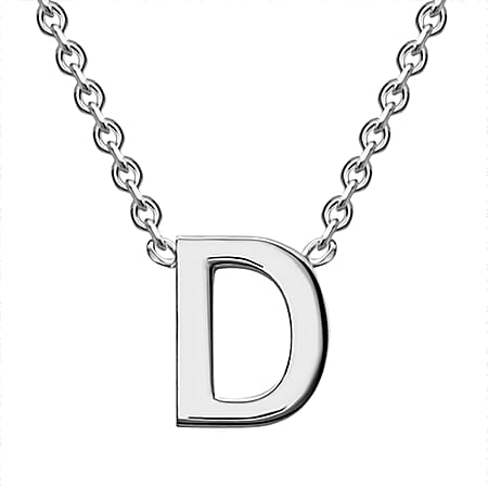 Sterling Silver Rhodium Plated 3.5mm x 4.5mm D Initial Adjustable Necklace 15 Inch to 17 Inch
