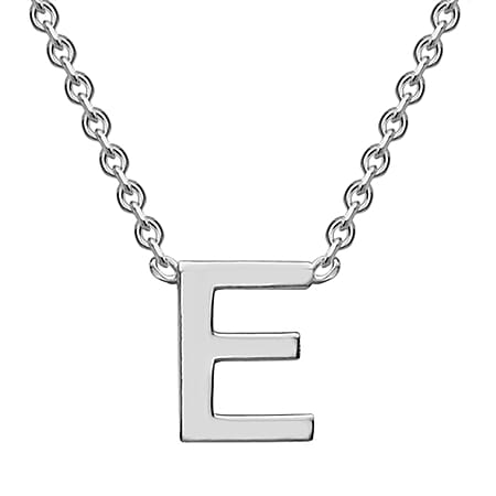 Sterling Silver Rhodium Plated  3.5mm x 4.5mm E Initial Adjustable Necklace 15 Inch to 17 Inch