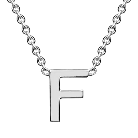 Sterling Silver Rhodium Plated 3.5mm x 4.5mm F Initial Adjustable Necklace 15 Inch to 17 Inch