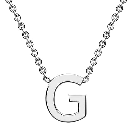 Sterling Silver Rhodium Plated  4.5mm x 5mm G Initial Adjustable Necklace 15 Inch to 17 Inch