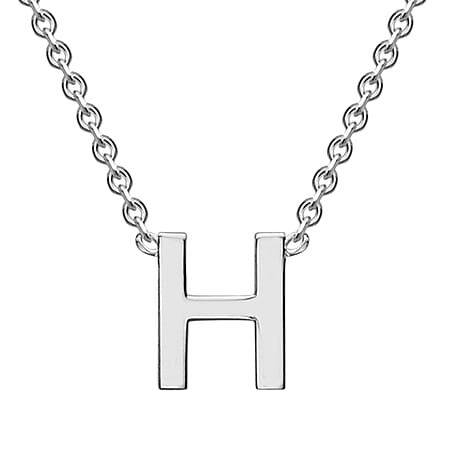 Sterling Silver Rhodium Plated  4mm x 4.5mm H Initial Adjustable Necklace 15 Inch to 17 Inch