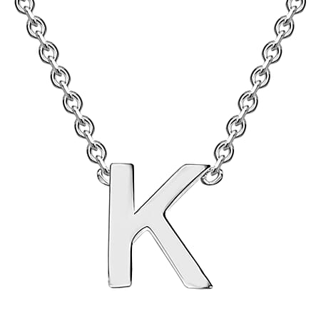 Sterling Silver Rhodium Plated 4mm x 5mm K Initial Adjustable Necklace 15 Inch to 17 Inch
