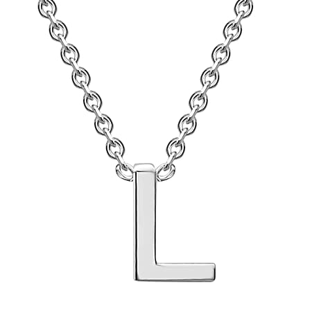 Sterling Silver Rhodium Plated  3.5mm x 5mm  L Initial Adjustable Necklace 15 Inch to 17 Inch