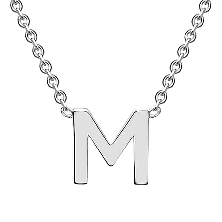 Sterling Silver Rhodium Plated  4.5mm x 5mm M Initial Adjustable Necklace 15 Inch to 17 Inch