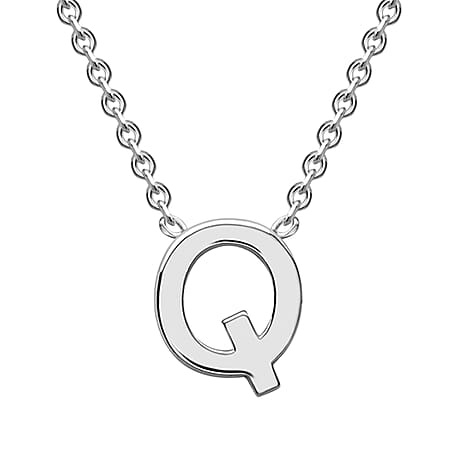 Sterling Silver Rhodium Plated 4.5mm x 5.5mm Q Initial Adjustable Necklace 15 Inch to 17 Inch