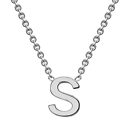 Sterling Silver Rhodium Plated 4mm x 5mm S Initial Adjustable Necklace 15 Inch to 17 Inch
