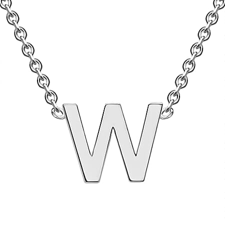 Sterling Silver Rhodium Plated 6mm x 5mm W Initial Adjustable Necklace 15 Inch to 17 Inch