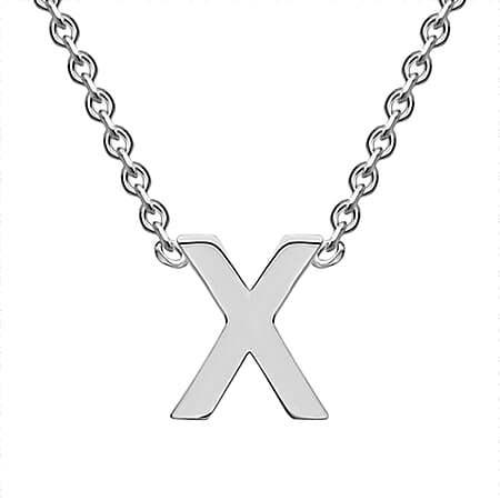 Sterling Silver Rhodium Plated 4mm x 5mm X Initial Adjustable Necklace 15 Inch to 17 Inch