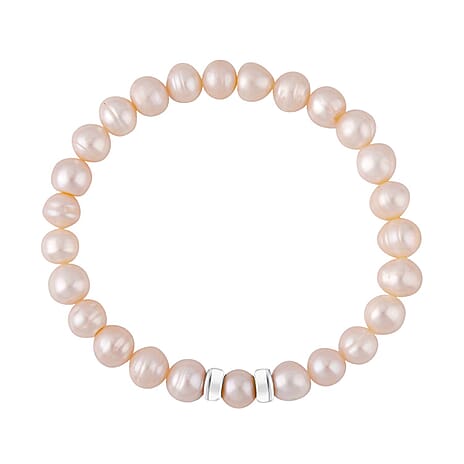 White Fresh Water Pearl Bracelet (Size - 7.5) in Rhodium Overlay Sterling Silver