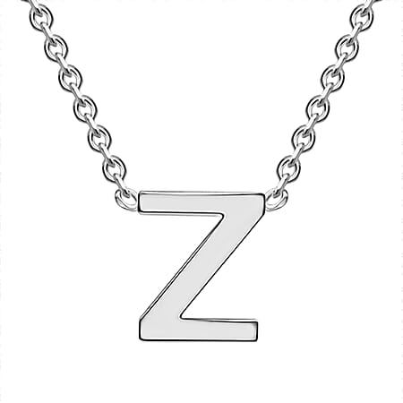 Sterling Silver Rhodium Plated 4mm x 5mm Z Initial Adjustable Necklace 15 Inch to 17 Inch