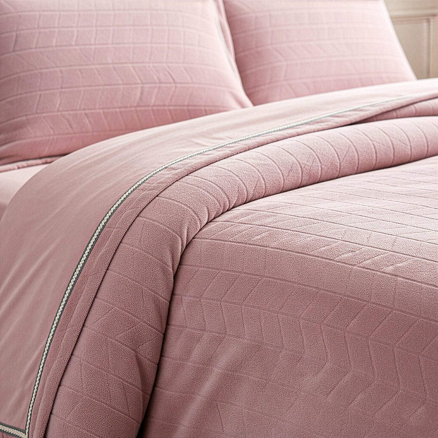 Set of 3 - Milky Velvet Duvet Cover with 2 Pillow Case - Pink