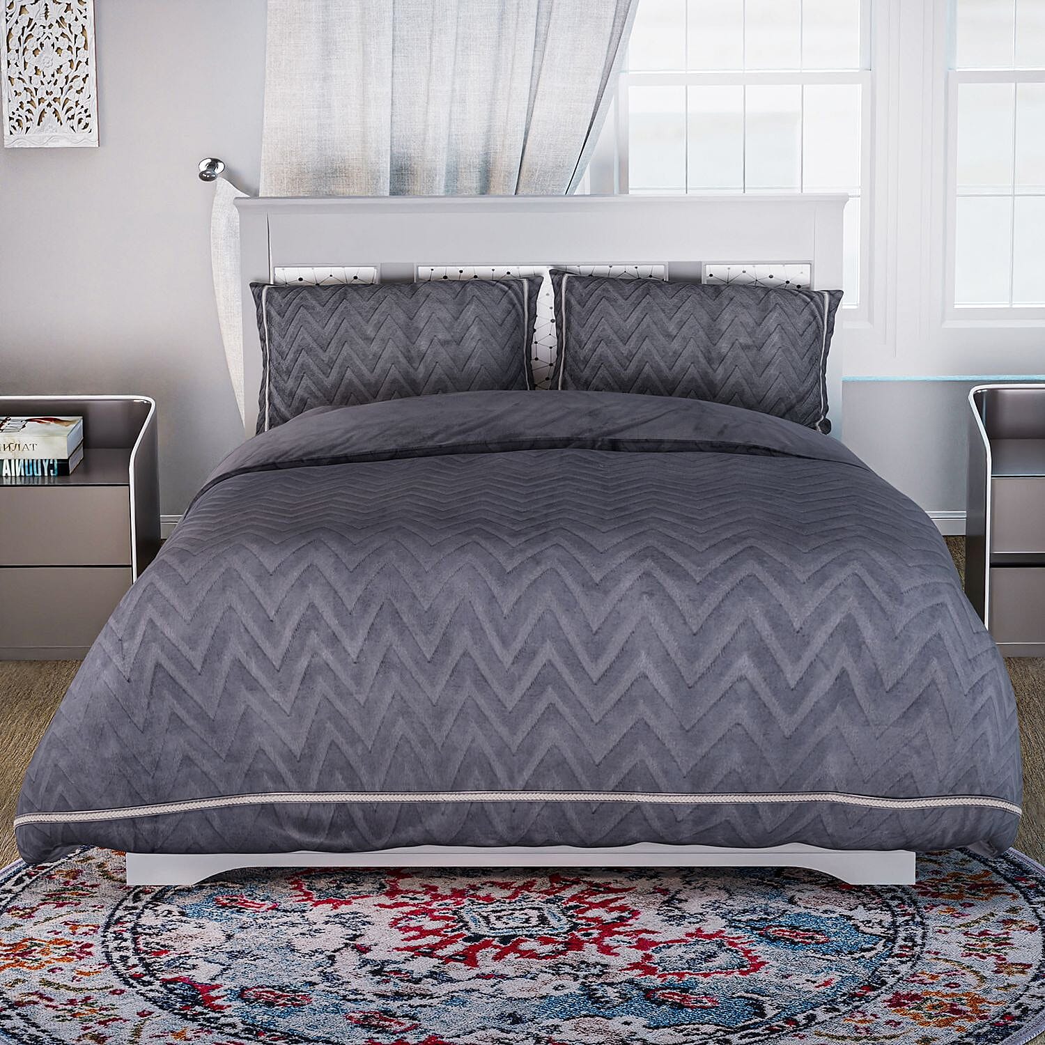 Set of 3 - Milky Velvet Duvet Cover with 2 Pillow Case - Pink