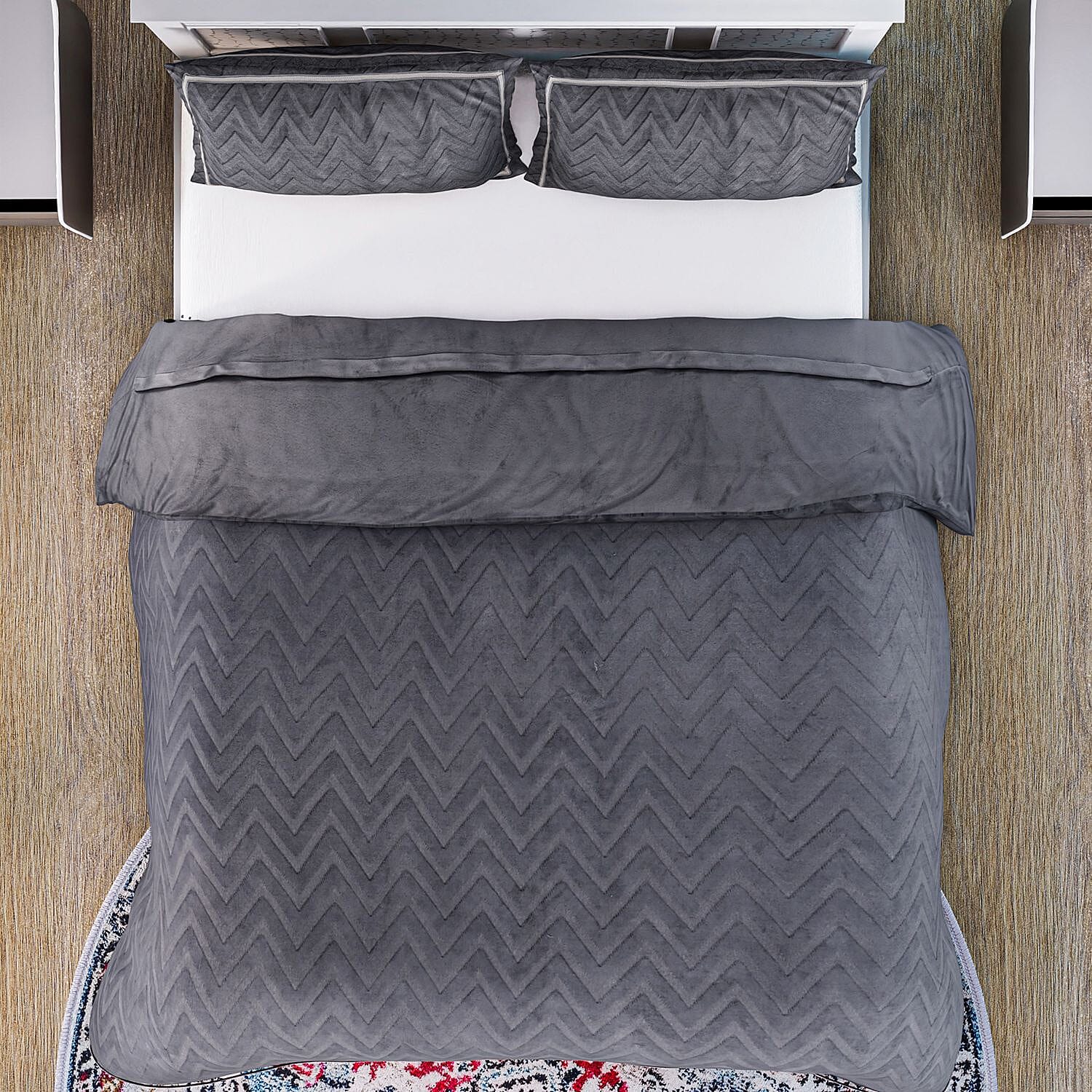 Set of 3 - Milky Velvet Duvet Cover with 2 Pillow Case - Pink