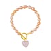 Rose Quartz ,  White Fresh Water Pearl  Bracelet (Size - 7.5) With T-Bar Clasp  Pure Yellow Gold Tone  76.00 ct
