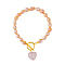 Rose Quartz ,  White Fresh Water Pearl  Bracelet (Size - 7.5) With T-Bar Clasp  Pure Yellow Gold Tone  76.00 ct