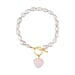 Rose Quartz ,  White Fresh Water Pearl  Bracelet (Size - 7.5) With T-Bar Clasp  Pure Yellow Gold Tone  76.00 ct