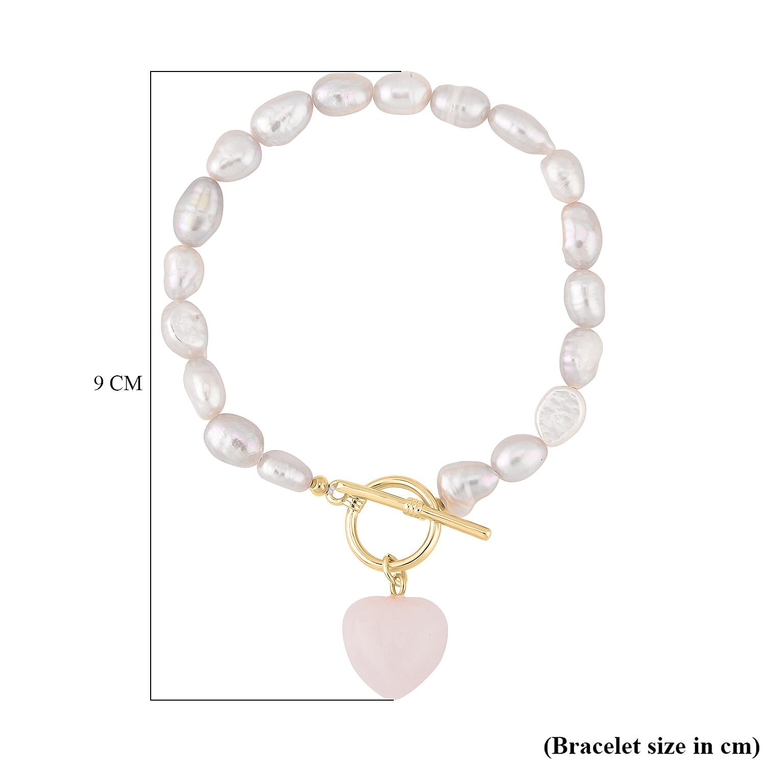 Rose Quartz and Purple Fresh Water Pearl Bracelet (Size - 7.5) with T-Bar Clasp in Yellow Gold Tone
