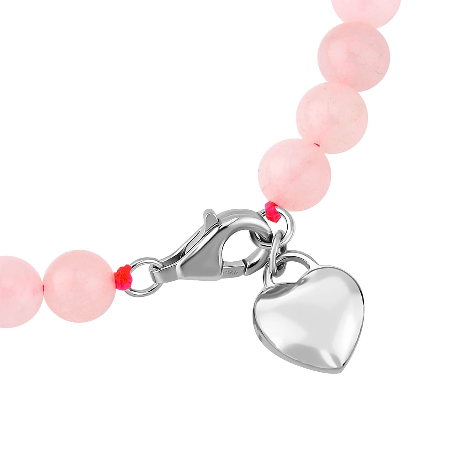 Rose Quartz Bracelet (Size - 7.5) with Lobster Clasp in Rhodium Overlay Sterling Silver