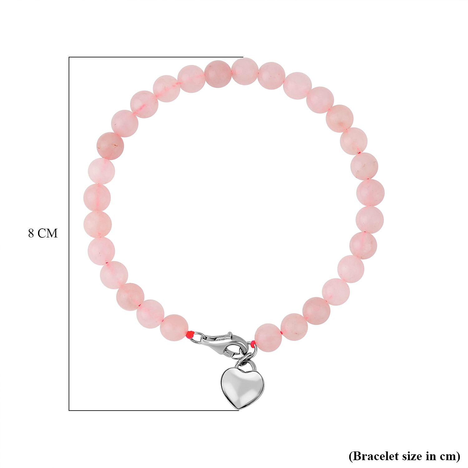 Rose Quartz Bracelet (Size - 7.5) with Lobster Clasp in Rhodium Overlay Sterling Silver