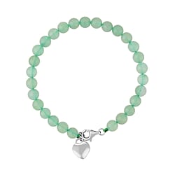 Green Aventurine Bracelet (Size - 7.5) with Lobster Clasp in Rhodium Overlay Sterling Silver.