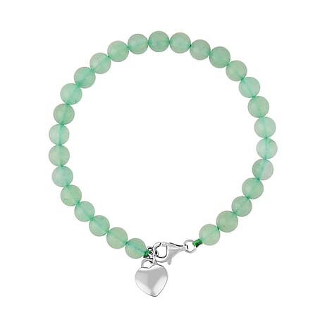 Green Aventurine Bracelet (Size - 7.5) with Lobster Clasp in Rhodium Overlay Sterling Silver