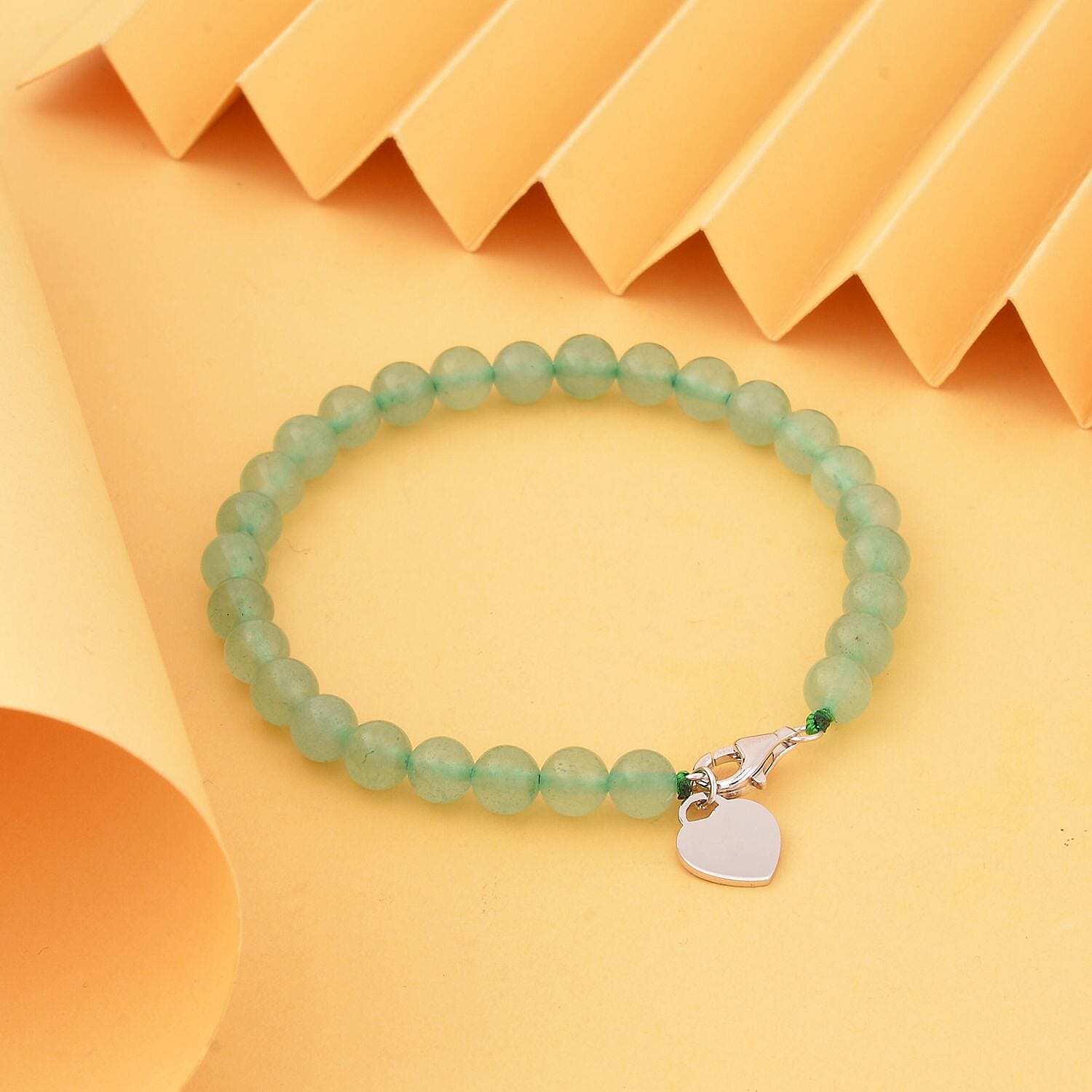 Green Aventurine Bracelet (Size - 7.5) with Lobster Clasp in Rhodium Overlay Sterling Silver