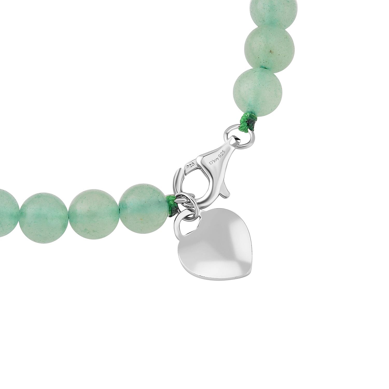 Green Aventurine Bracelet (Size - 7.5) with Lobster Clasp in Rhodium Overlay Sterling Silver