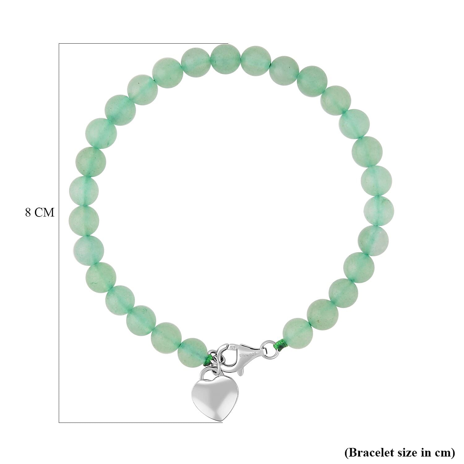 Green Aventurine Bracelet (Size - 7.5) with Lobster Clasp in Rhodium Overlay Sterling Silver
