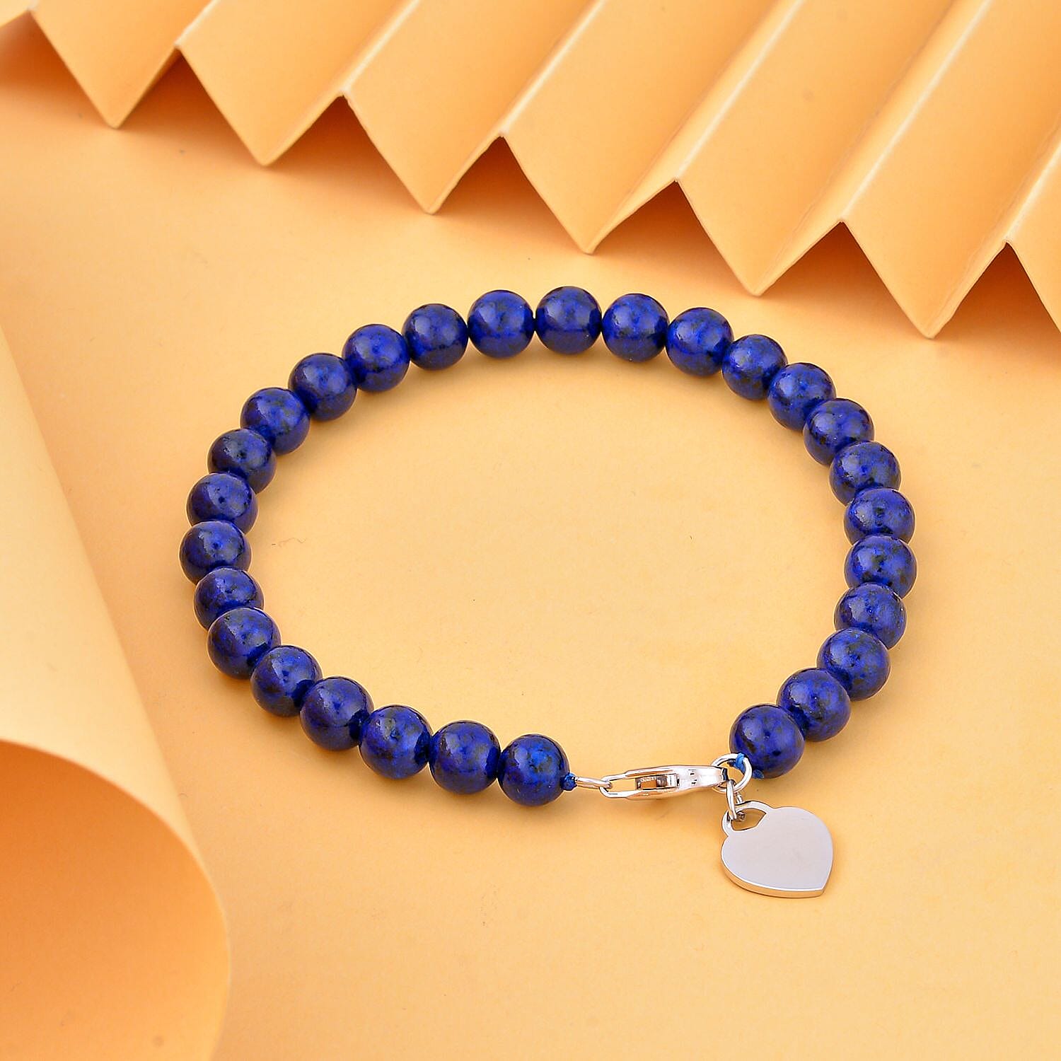 Lapis Lazuli Bracelet (Size - 7.5) with Lobster Clasp in Rhodium Overlay Sterling Silver.