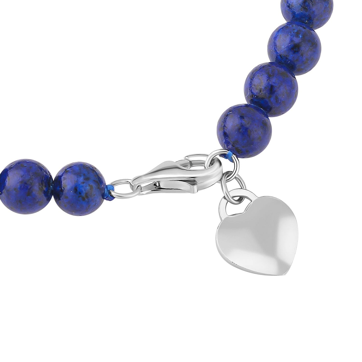 Lapis Lazuli Bracelet (Size - 7.5) with Lobster Clasp in Rhodium Overlay Sterling Silver.